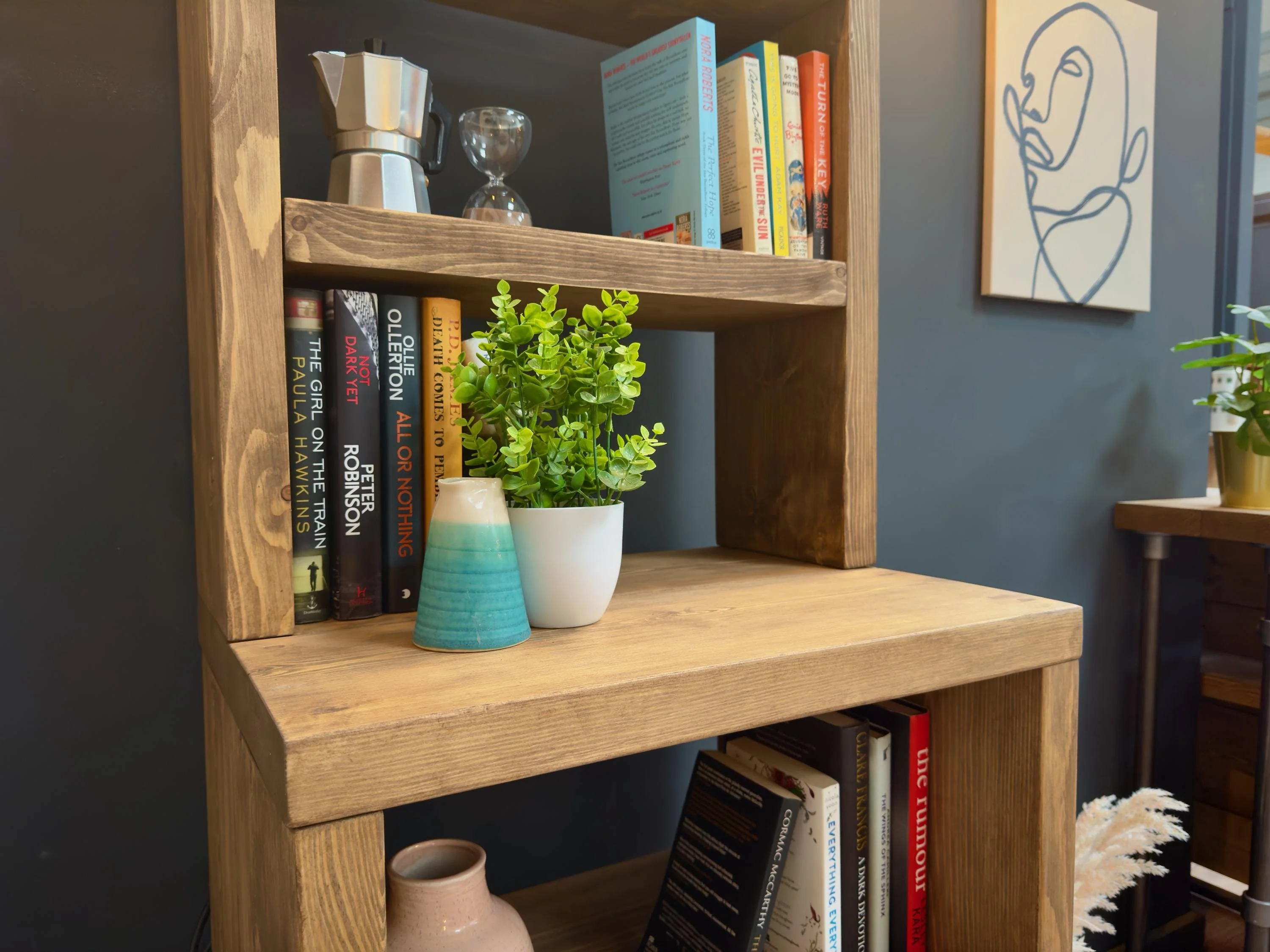 Split-Level Rustic Dresser, Bookcase | Tapered Legs | Industrial, Solid Wooden | Wall Shelving, Display Shelf Unit, Living Room, Kitchen - Image 9