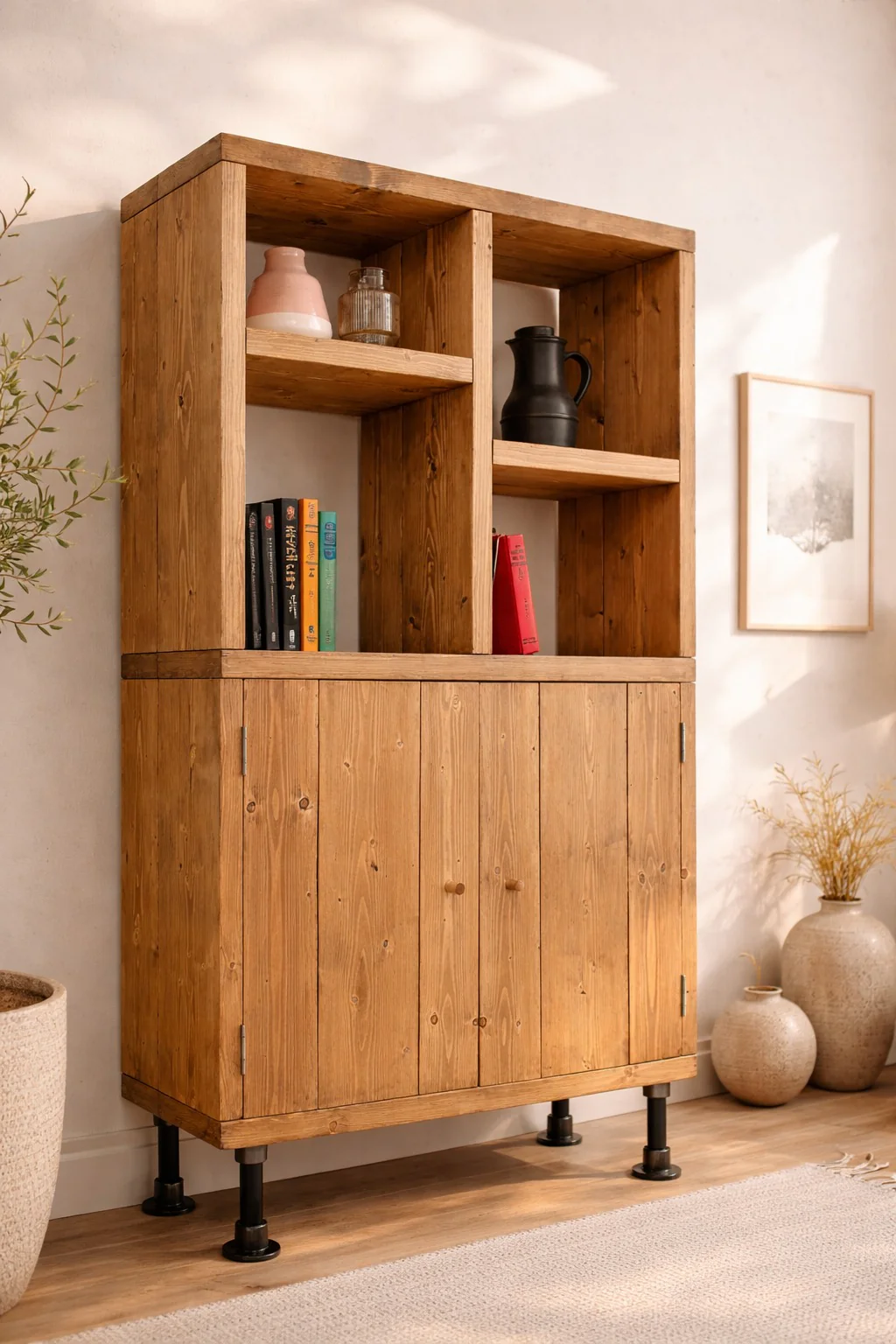 Solid Wooden Cupboard Unit with Shelving, Handcrafted, Rustic Style - Image 12