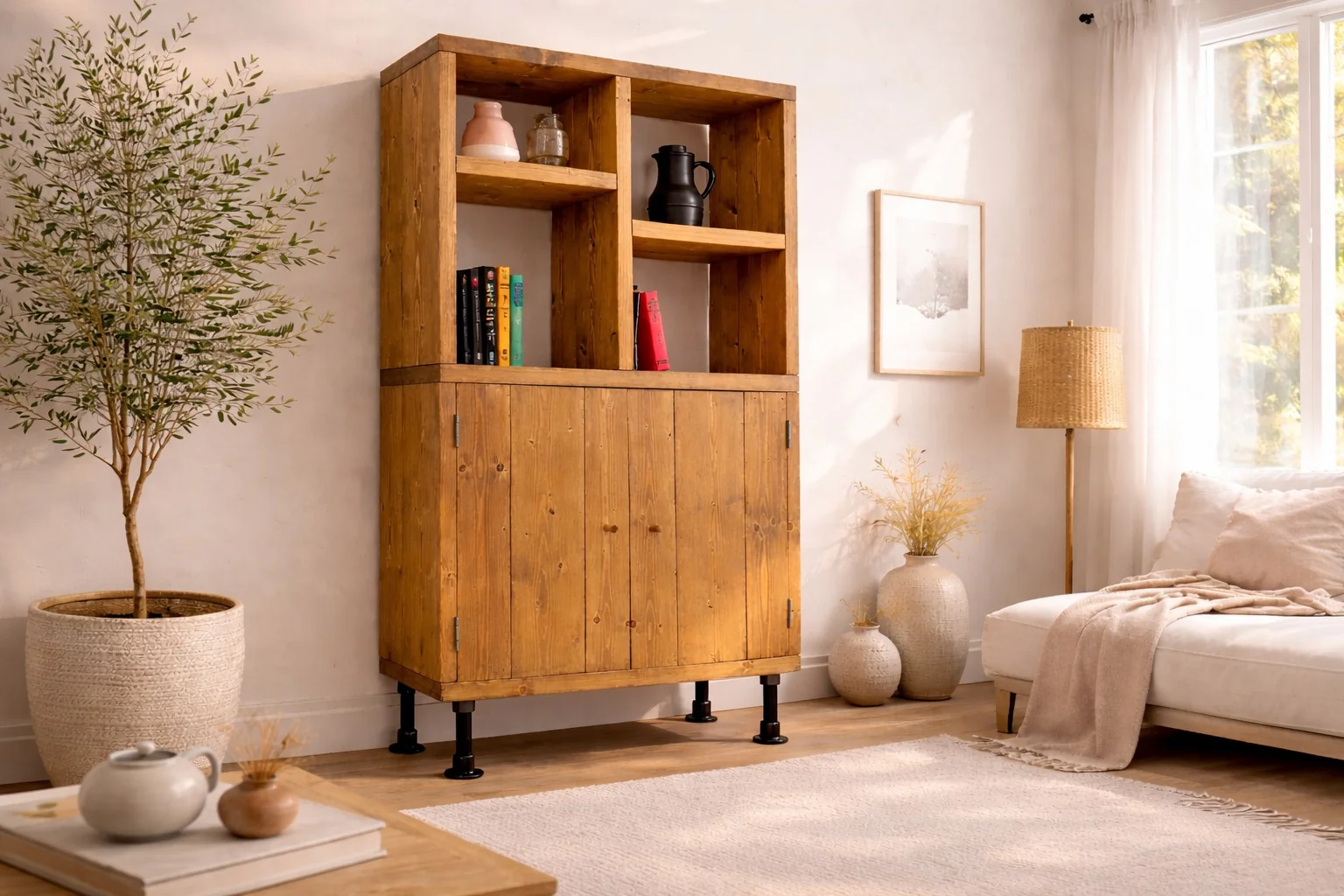 Solid Wooden Cupboard Unit with Shelving, Handcrafted, Rustic Style - Image 3