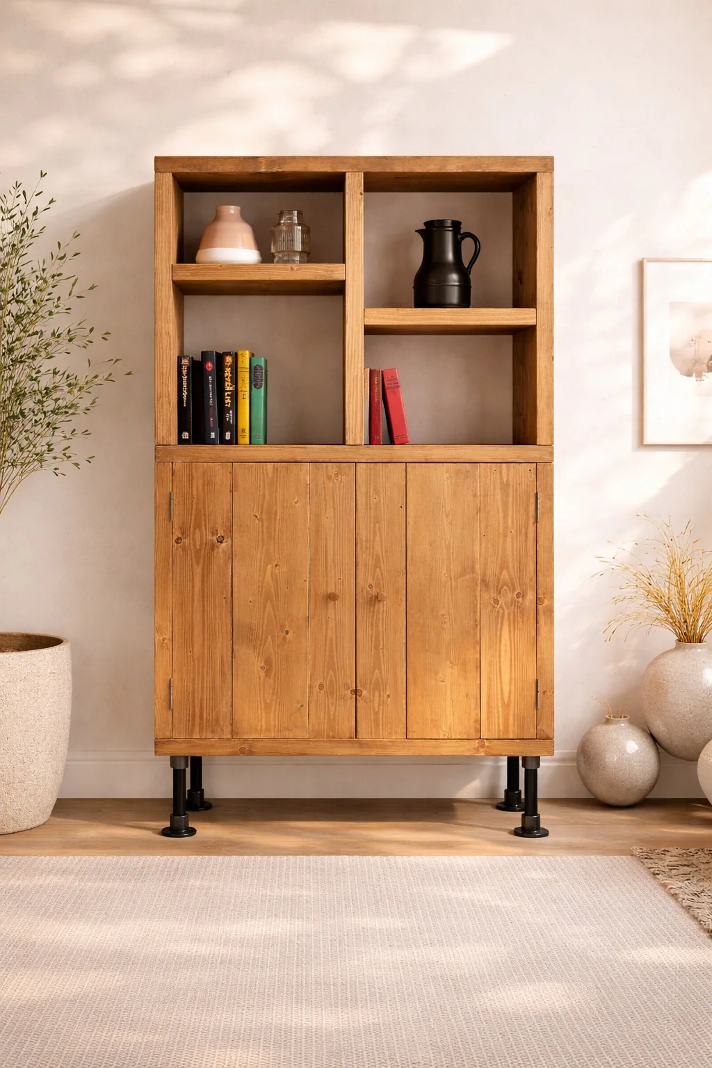 Solid Wooden Cupboard Unit with Shelving, Handcrafted, Rustic Style - Image 4