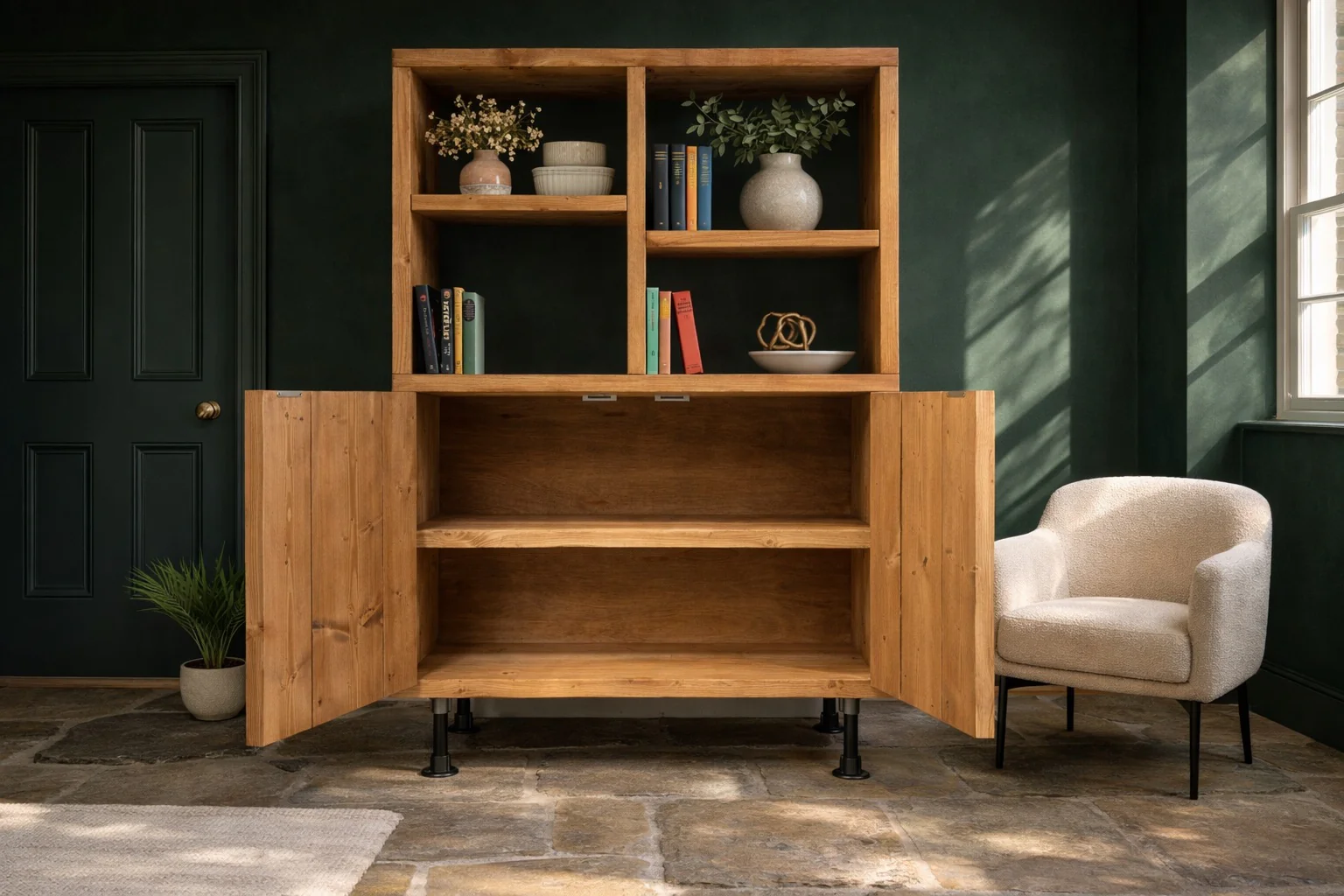 Solid Wooden Cupboard Unit with Shelving, Handcrafted, Rustic Style - Image 5